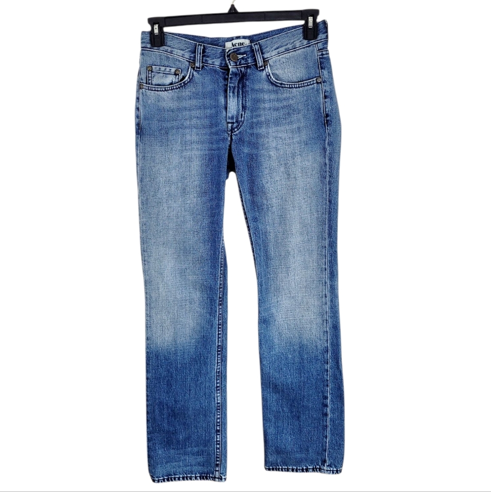 ACNE STUDIOS Mic Matt Straight Leg Distressed Denim Jeans Mid Blue 29 - Picture 3 of 11